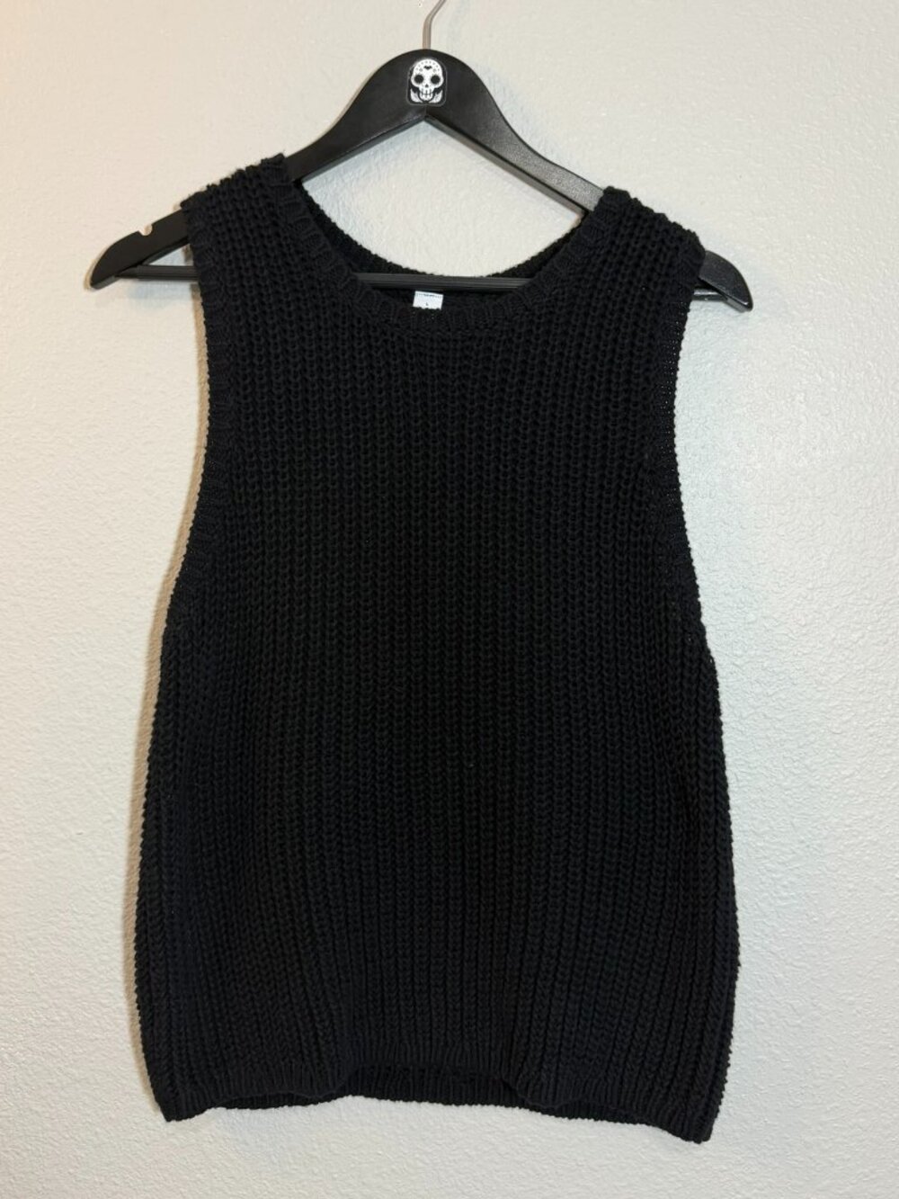 Old Navy Black Chunky Open Knit Sweater Vest Sleeveless Tank Cotton Womens Large